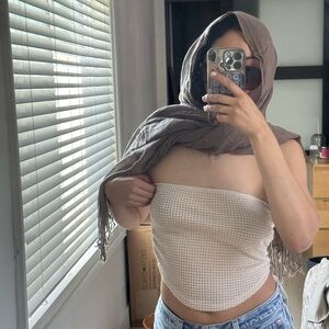 SHEIN Cream Waffle Knit Tube Top